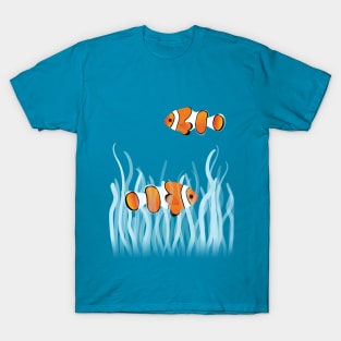 Two clown fishes swimming between sea anemones T-Shirt